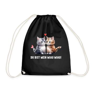 Du bist mein Miau Katzenliebe Valentinstag Katzen - Turnbeutel - Schwarz - Vorne