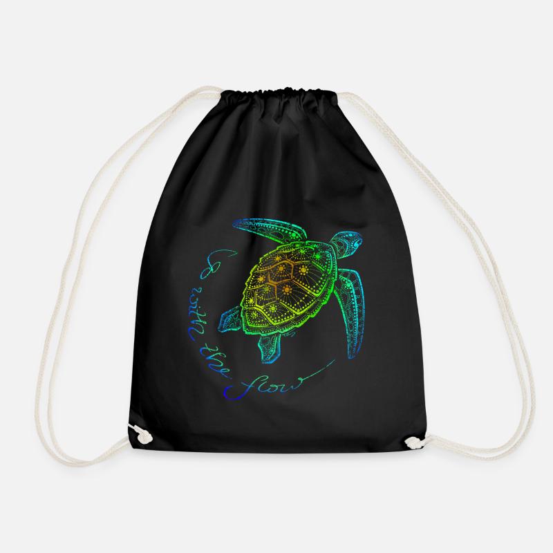 Sea Turtle Dot Art - go with the flow - rainbow - Turnbeutel - Schwarz