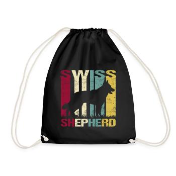 White White Swiss Shepherd Retro - Drawstring Bag - black - Front