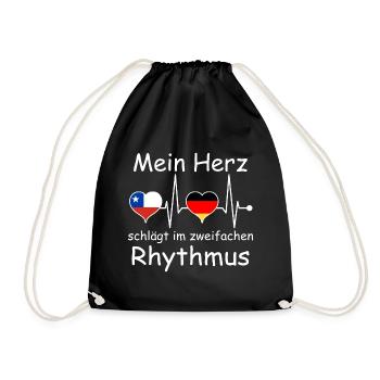 Chile Deutschland Flagge Herz Fahne Herzschlag - Turnbeutel - Schwarz - Vorne