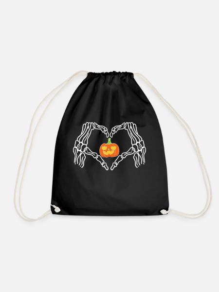 Die Hände eines Skeletts mit dem Kürbis Halloween - Turnbeutel - Schwarz