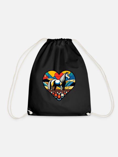 I love horses - Drawstring Bag - black