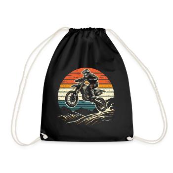 Retro Motocross Gift - Vintage Dirt Bike - Drawstring Bag - black - Front