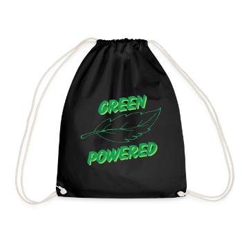 Green powered text with a leaf icon - Drawstring Bag - black - Front