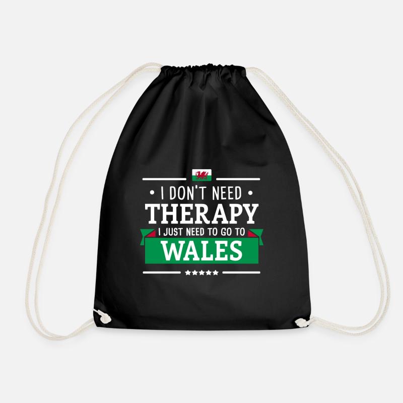 WALES THERAPY UK FLAG CYMRU WELSH GIFT - Drawstring Bag - black