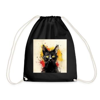 Distressed Grungy Punky Graffiti Cat IX - Drawstring Bag - black - Front