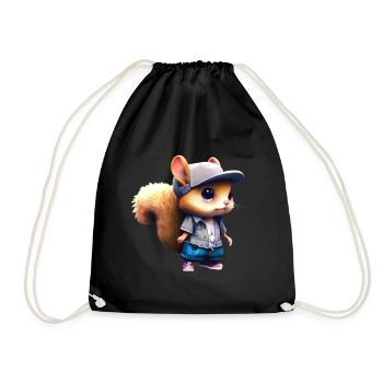 Un adorable écureuil chibi en tenue urbaine - Sac de sport léger - noir - Devant