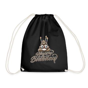 Happy birthday Poo with three candles - Drawstring Bag - black - Front
