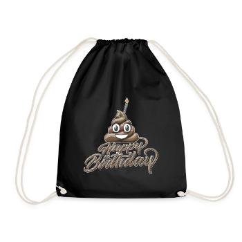 Happy birthday Poo with one candle - Drawstring Bag - black - Front