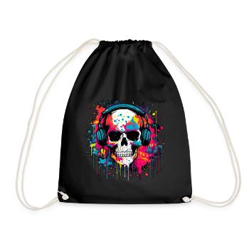 Graffiti Skull DJ – Urban Music Explosion Art - Drawstring Bag - black - Front