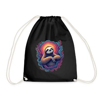 Psychedelisches Faultier | Buntes Chill-Out Design - Turnbeutel - Schwarz - Vorne