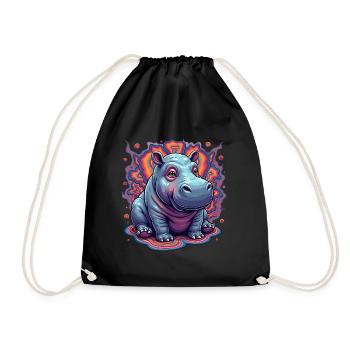 Hippopotame mignon | Hippopotame arc-en-ciel coloré - Sac de sport léger - noir - Devant