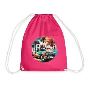 Lowrider im Sonnenuntergang mit Palmen am Strand - Turnbeutel - Fuchsia - Vorne