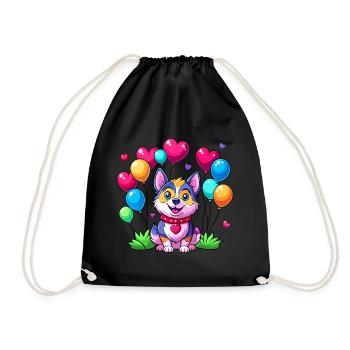 Chien avec des ballons colorés - Sac de sport léger - noir - Devant