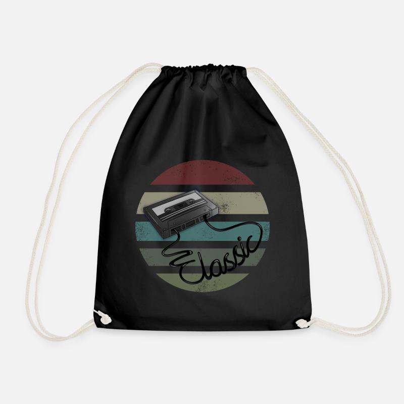 Classic Retro Music Tshirt, Vintage Mixtape Gift - Drawstring Bag - black
