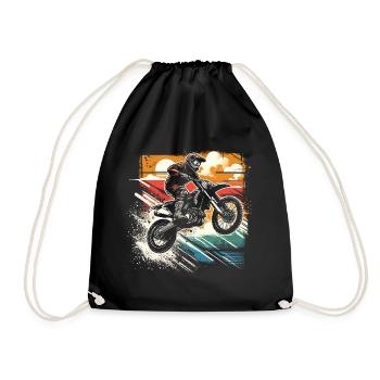 Retro Motocross Gift - Vintage Dirt Bike - Drawstring Bag - black - Front