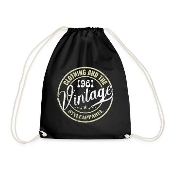 Vintage 1961 Retro 1961 Birthday Gift - Drawstring Bag - black - Front