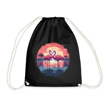 Flamingo, Couple, Sunset, Sun, Beach - Drawstring Bag - black - Front