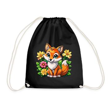 Flower-loving fox - Drawstring Bag - black - Front