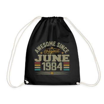 June 1984 Birthday Gift June 1984 June - Drawstring Bag - black - Front