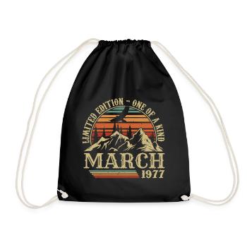March 1977 Birthday Gift, Born In March 1977 - Drawstring Bag - black - Front