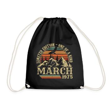 March 1975 Birthday Gift, Born In March 1975 - Drawstring Bag - black - Front
