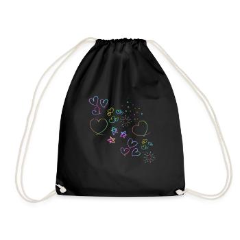 Coeurs Néon, Coeurs, Coeurs Rougeoyants, Coeur - Sac de sport léger - noir - Devant