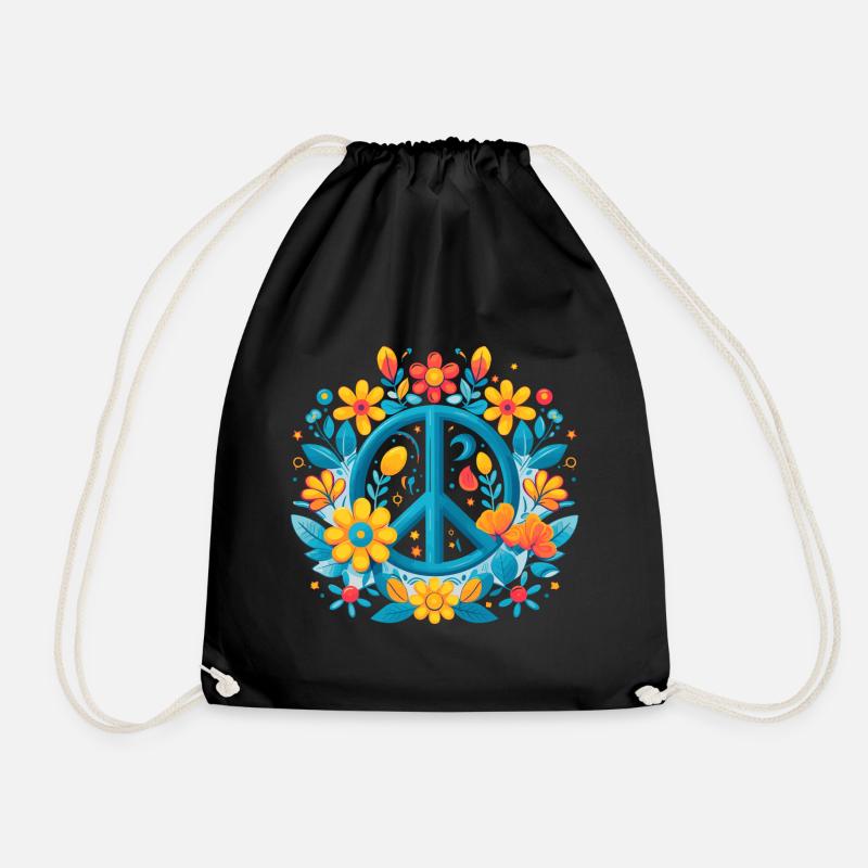 Peace Love 60's 70's Groovy Costume Flowers - Sac de sport léger - noir