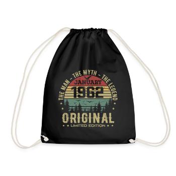 63 Year Old Birthday Gift, Born In January 1962 - Drawstring Bag - black - Front