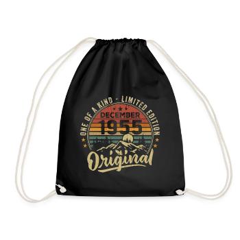 Vintage Retro December 1955 Birthday Gift - Drawstring Bag - black - Front
