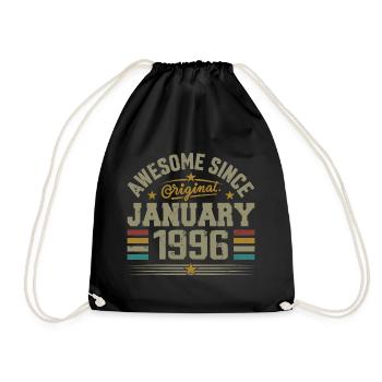 Retro Birthday Gift Born In January 1996 - Drawstring Bag - black - Front