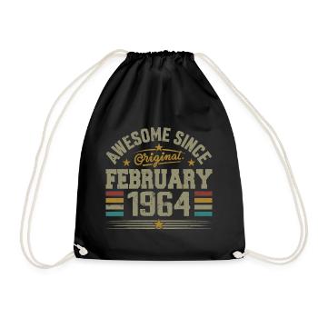 February 1964 61st Anniversary Gift, February 1964 - Drawstring Bag - black - Front