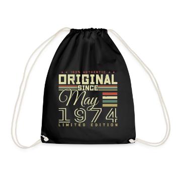 May 1974 Birthday Gift, May 1974 Gift - Drawstring Bag - black - Front