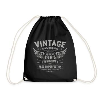 Born in August 1984, built August 1984 - August 1984 - Drawstring Bag - black - Front