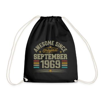 September 1969 Gift Built September 1969 - Drawstring Bag - black - Front