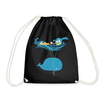 Funny Whale Balloon Sea Ship Kids Gift - Drawstring Bag - black - Front