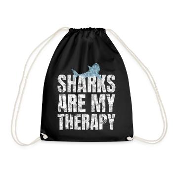 Sharks Are My Therapy Shark Researcher Marine Biologist - Drawstring Bag - black - Front