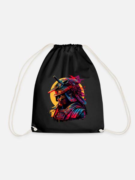 illustration Samurai Warrior Japan - Drawstring Bag - black