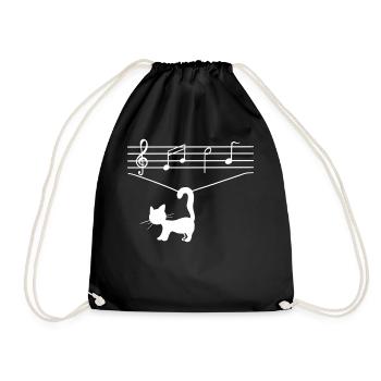 Funny Cat Playing with Music Notes Funny Cat - Drawstring Bag - black - Front