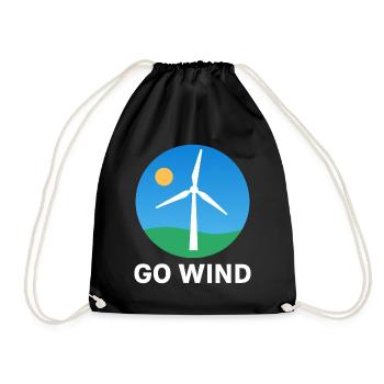 Support Wind Energy – Pro Clean Wind Power - Drawstring Bag - black - Front