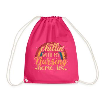 Chillin' With My Nursing Home-ies Funny Nursing - Drawstring Bag - fuchsia - Front