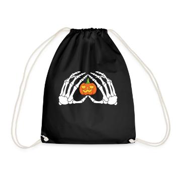 The hands of a skeleton with the pumpkin Halloween - Drawstring Bag - black - Front