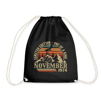 Jahrgang November 1974 - Geburtstag November 1974 - Turnbeutel - Schwarz - Vorne