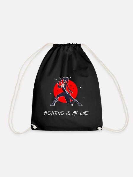 Fighter in battle pose with sword - Drawstring Bag - black