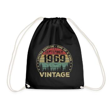 September 1969 Vintage Birthday Gift 1969 - Drawstring Bag - black - Front