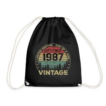 September 1987 Vintage 1987 Birthday Gift - Drawstring Bag - black - Front
