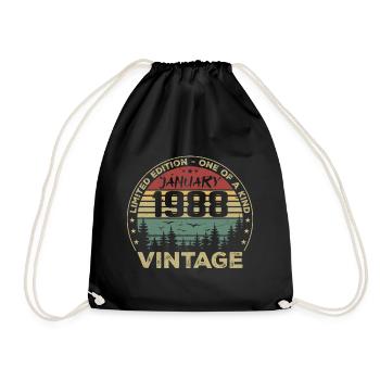 Vintage January 1988 Birthday January 1988 - Drawstring Bag - black - Front