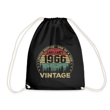 Vintage January 1966 Birthday January 1966 - Drawstring Bag - black - Front