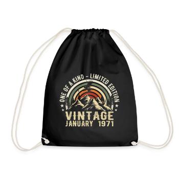 January 1971 Birthday Gift - Original 54 Years - Drawstring Bag - black - Front
