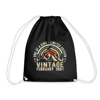 Geburtstag - Februar Geschenk Jahrgang Februar 1981 - Turnbeutel - Schwarz - Vorne